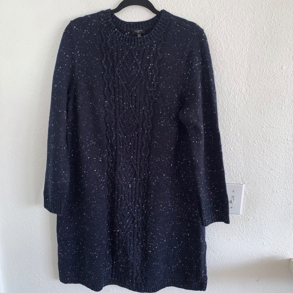 Talbots Petite XLp Navy Blue Confetti Cable Knit Sweater‎ Dress BD3027 06/21 - Picture 2 of 8